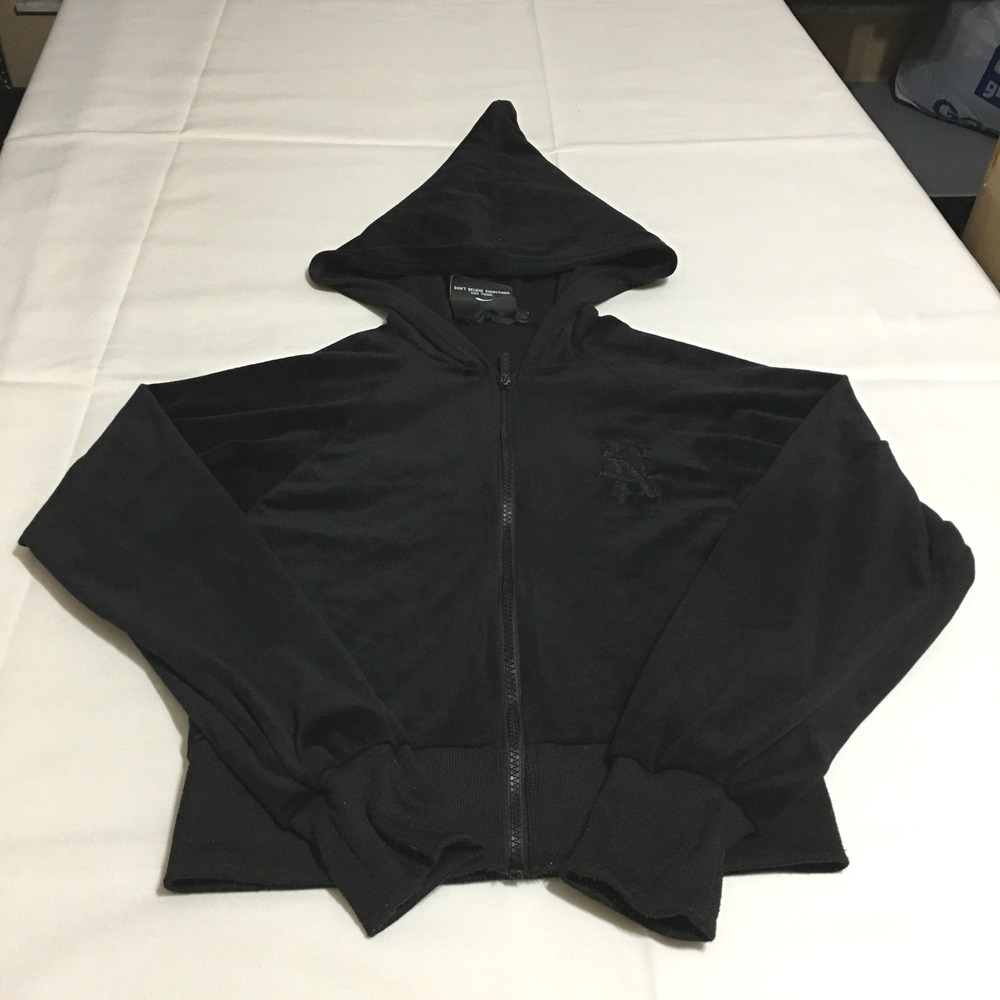 Killstar Zip Hoodie Womens Large Black Embroidered Pointed Hood